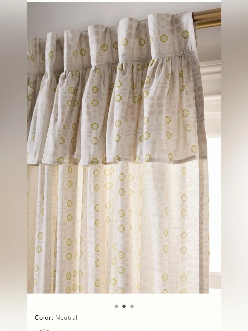 Anthropologie Vera cotton printed valance curtain panel neutral pattern 96 x 50